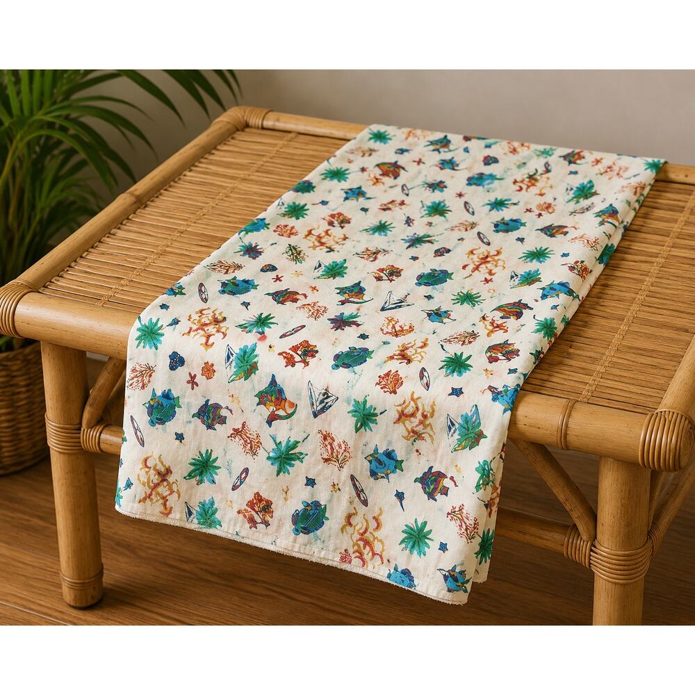 New Vintage Nautical Tropical Print Fabric 2 Yds + 4” 60” Wide 12” Repeat